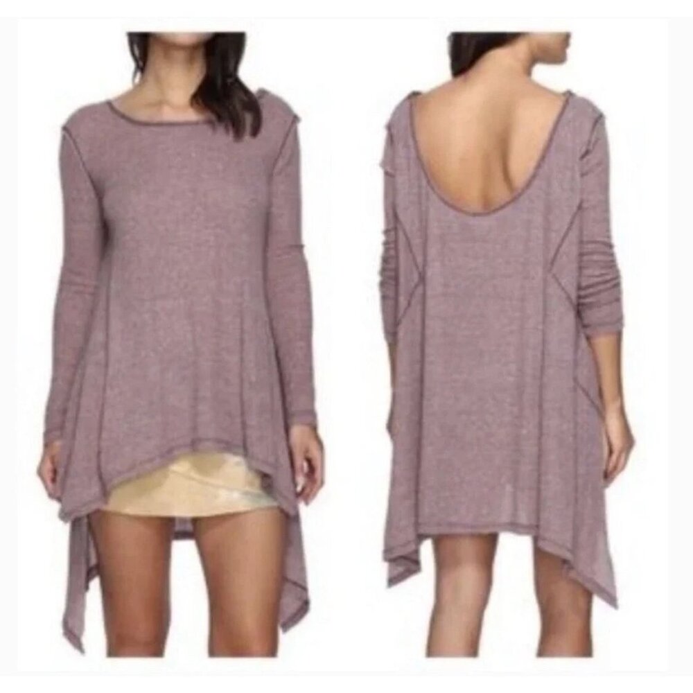 Free People We The Free Womens Small Purple Thermal Sharkbite Hem Tunic Top